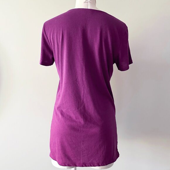 Aritzia Wilfred Free Short Sleeve Top Womens Size XXS Purple Side Slit Loose Fit - Picture 3 of 7